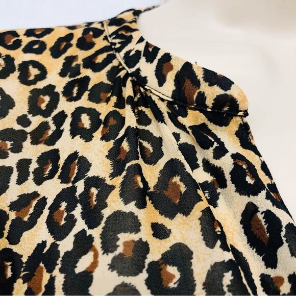 Guess Mobwife Semi Sheer Leopard Print V Neck Long Sleeve Button Front Blouse - Picture 6 of 16